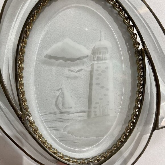 Vintage Clear Etched Lighthouse Sailboat Sea Window Hanging Suncatchers Metal - Picture 4 of 11
